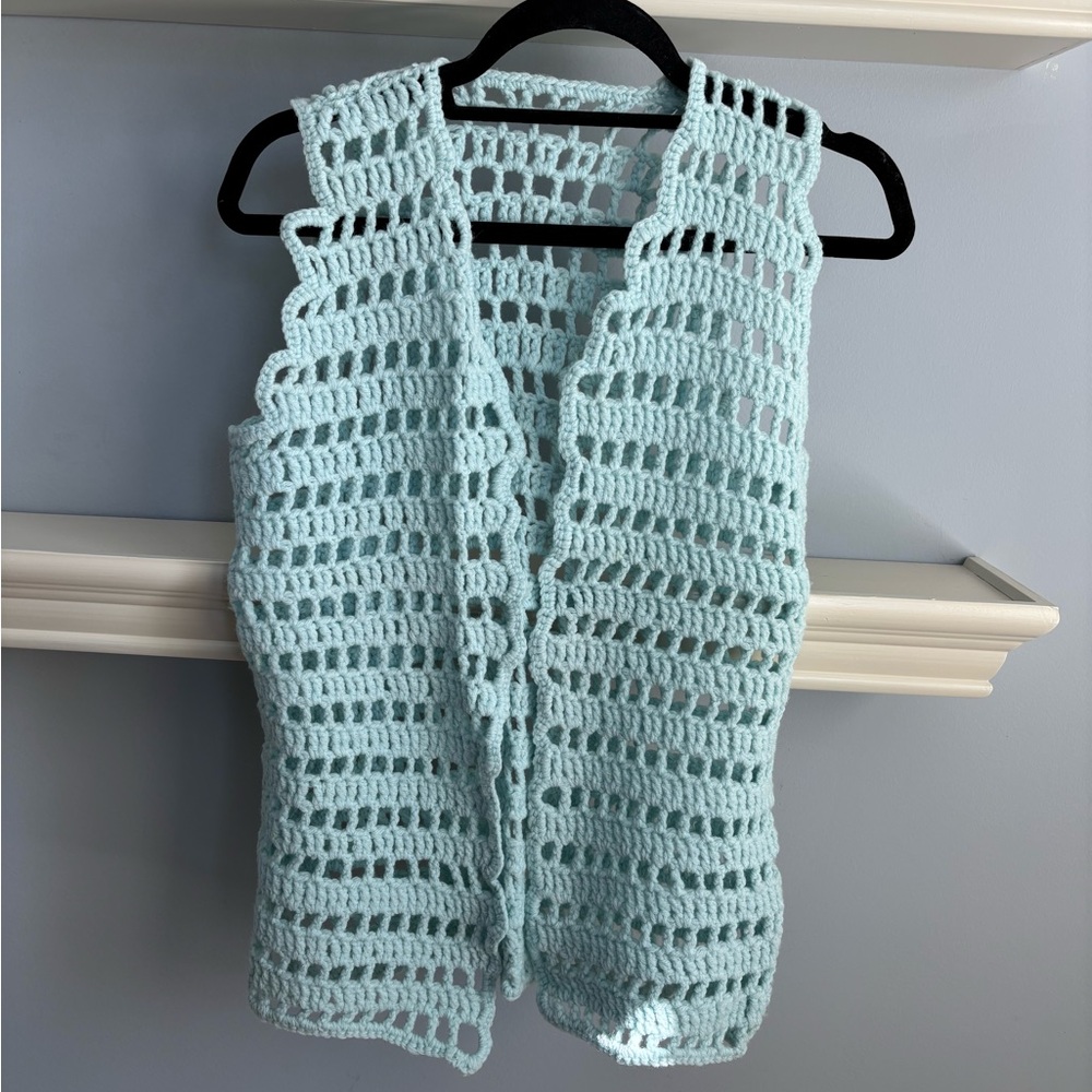 Vintage Sky Blue Crochet Cardigan